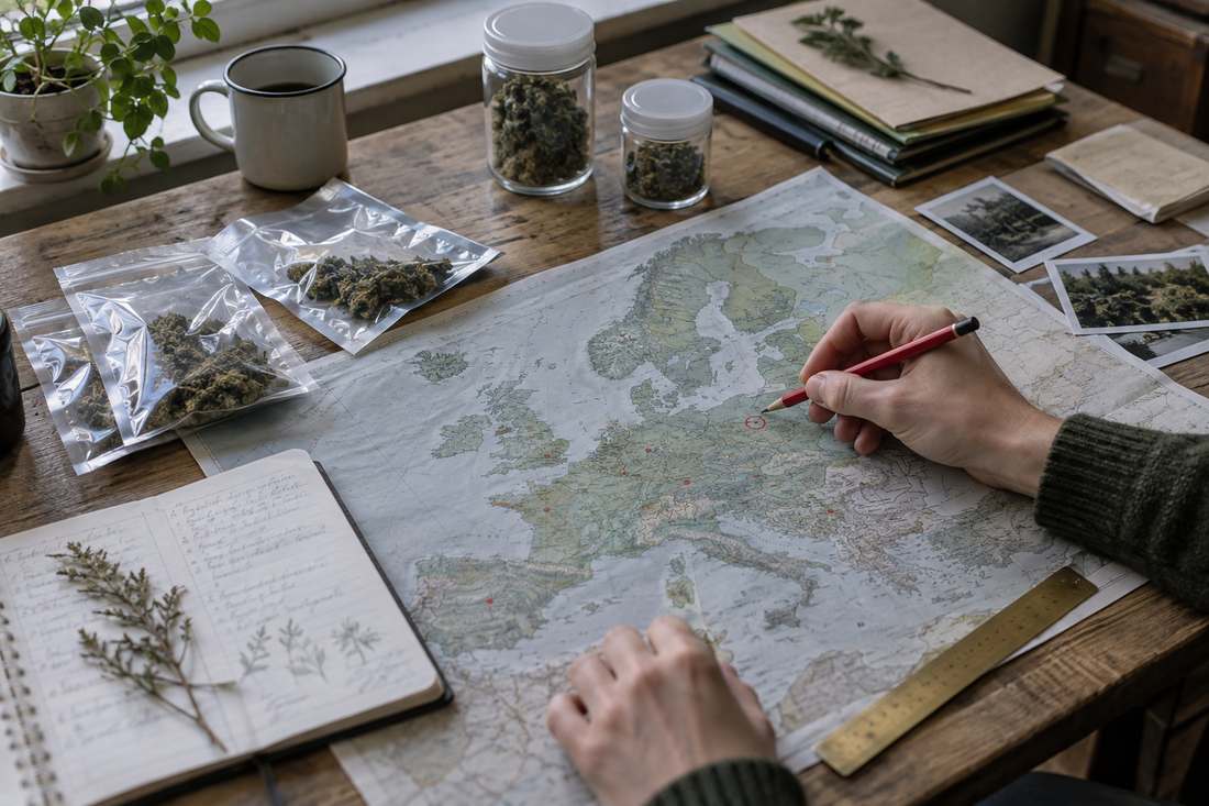Recherche zu Europas Cannabismarkt an einer Landkarte – Symbolbild