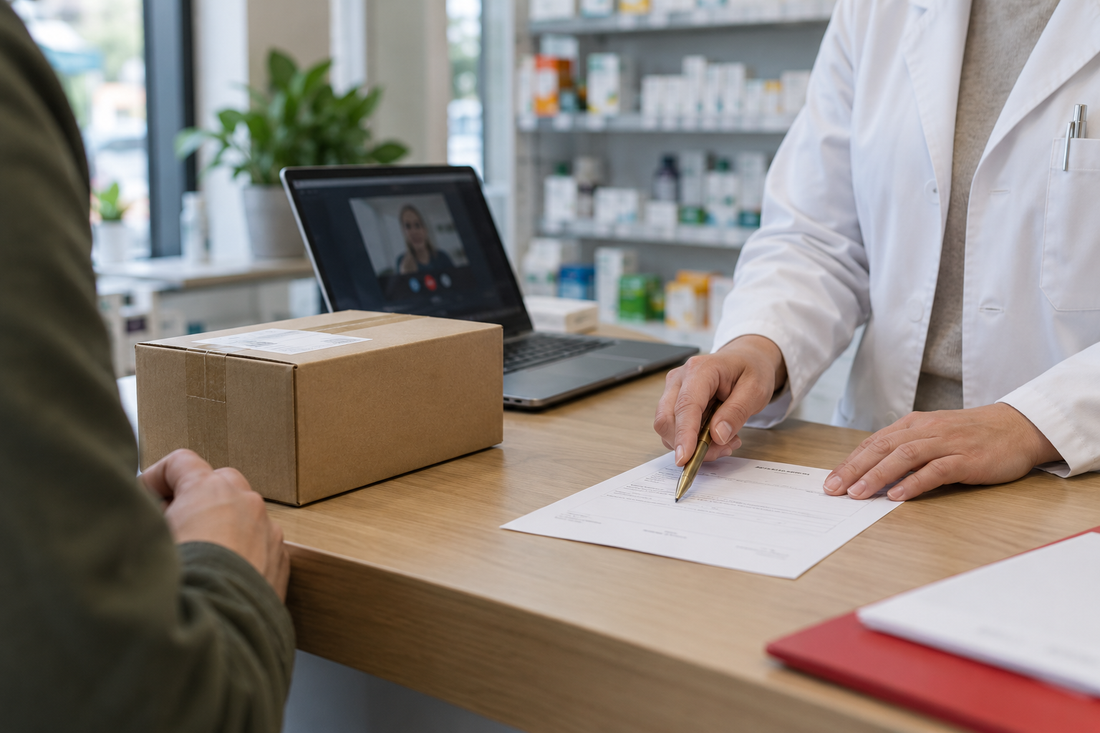Apothekenberatung zwischen Online-Termin, Rezept und Versandpaket – Symbolbild