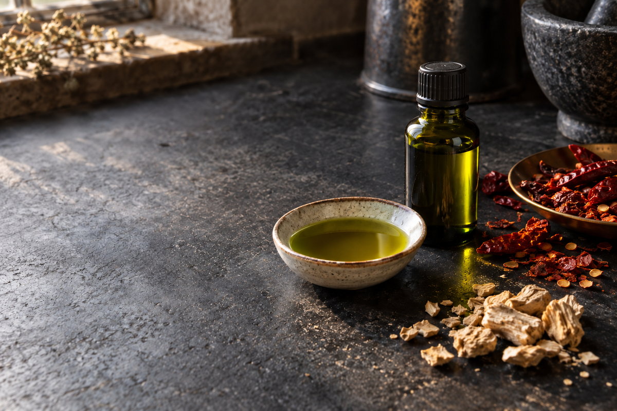 Aromatisches Hanfsamenöl mit getrockneter Chili und Ingwer