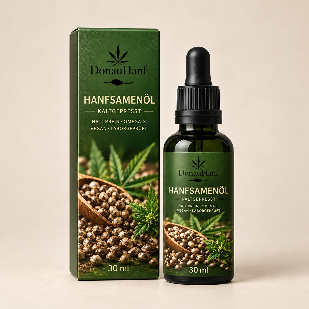 DONAU HANF Hanfsamenöl 30 ml – Verpackung und Flasche